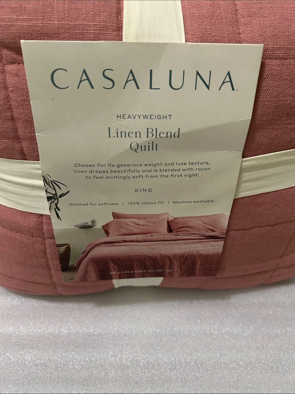Casaluna King Heavyweight Linen Blend Quilt - Dusty Rose Pink